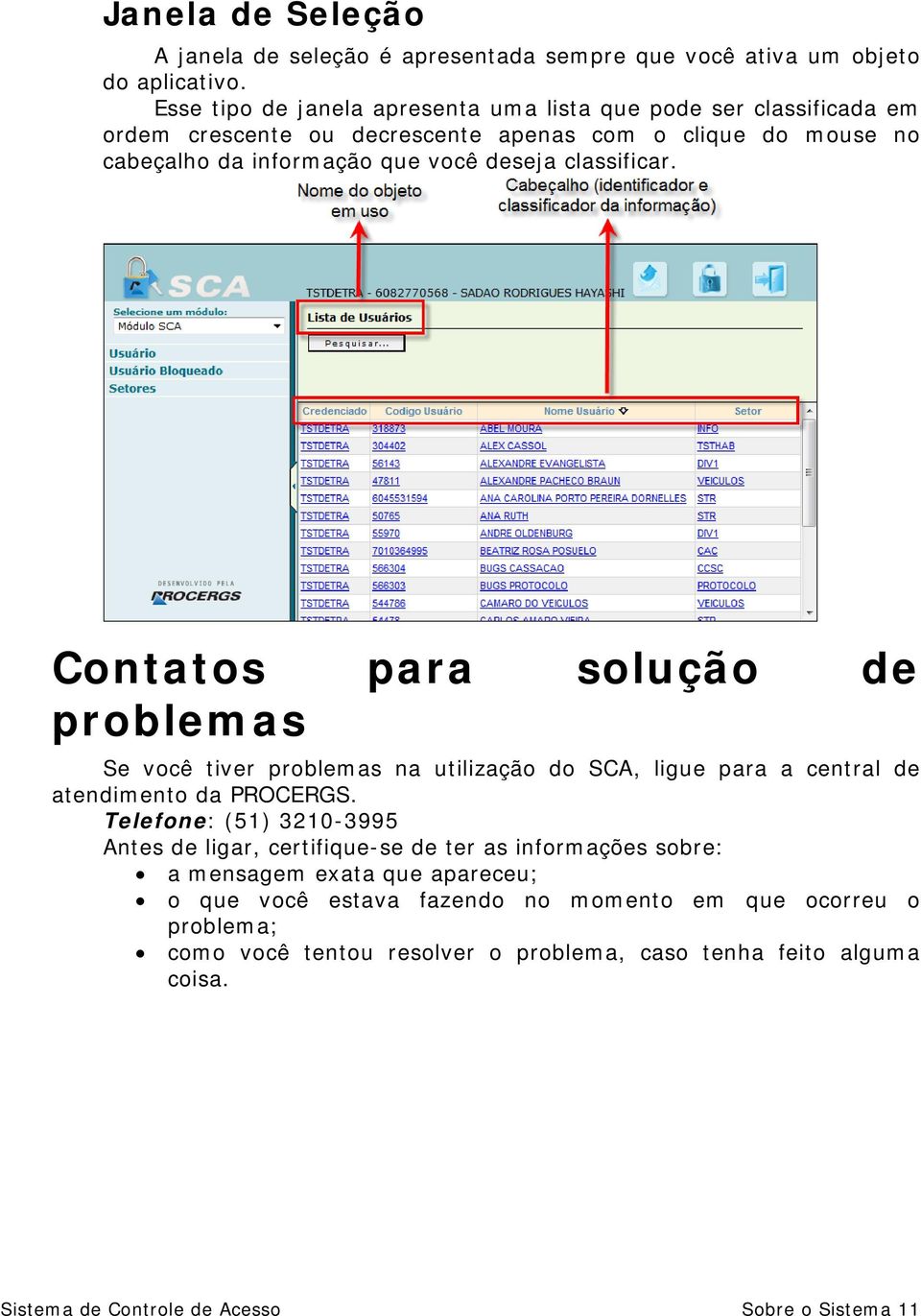 classificar. Contatos para solução de problemas Se você tiver problemas na utilização do SCA, ligue para a central de atendimento da PROCERGS.