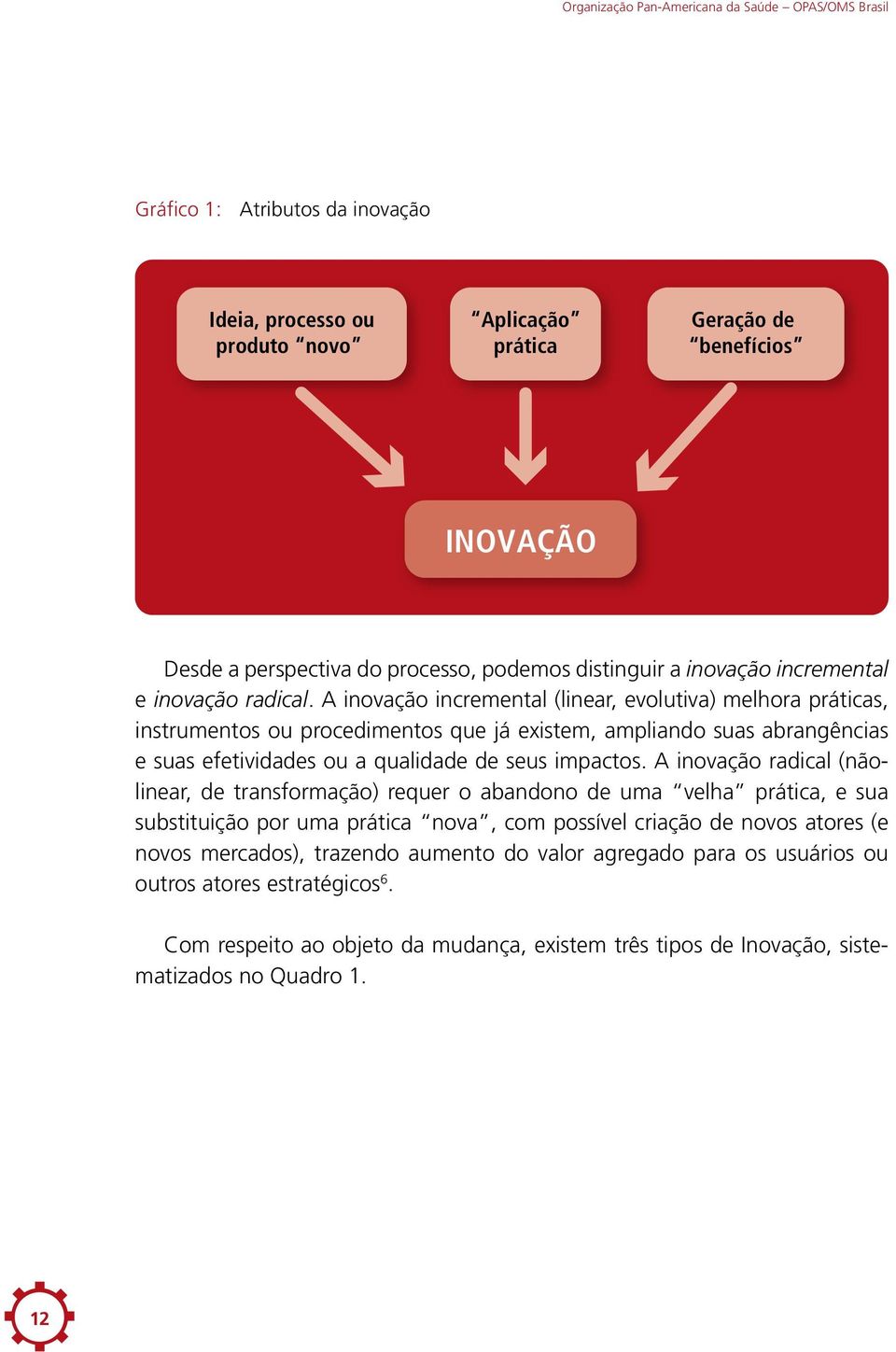 A inovação incremental (linear, evolutiva) melhora práticas, instrumentos ou procedimentos que já existem, ampliando suas abrangências e suas efetividades ou a qualidade de seus impactos.