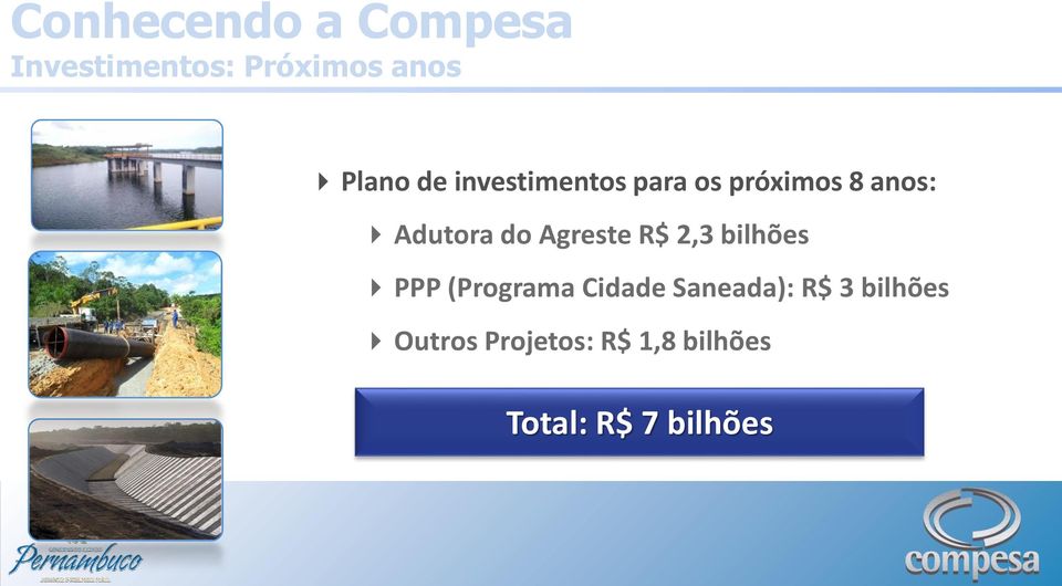 Agreste R$ 2,3 bilhões PPP (Programa Cidade Saneada): R$