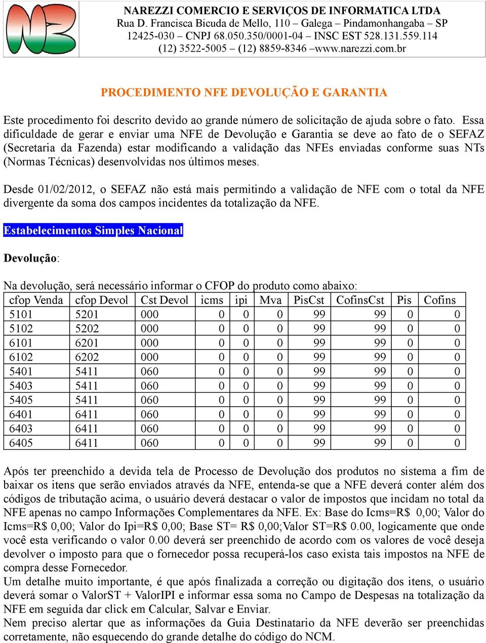 Técnicas) desenvolvidas nos últimos meses. Desde 01/02/2012, o SEFAZ não está mais permitindo a validação de NFE com o total da NFE divergente da soma dos campos incidentes da totalização da NFE.