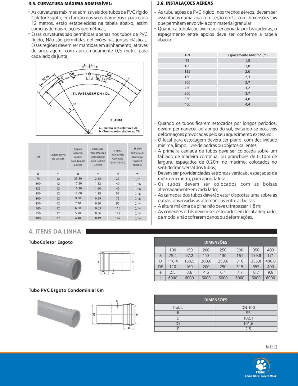 demais relações geométricas, Essas curvaturas são permitidas apenas nos tubos de PVC rígido, Não são permitidas deflexões nas juntas elásticas, Essas regiões devem ser mantidas em alinhamento,