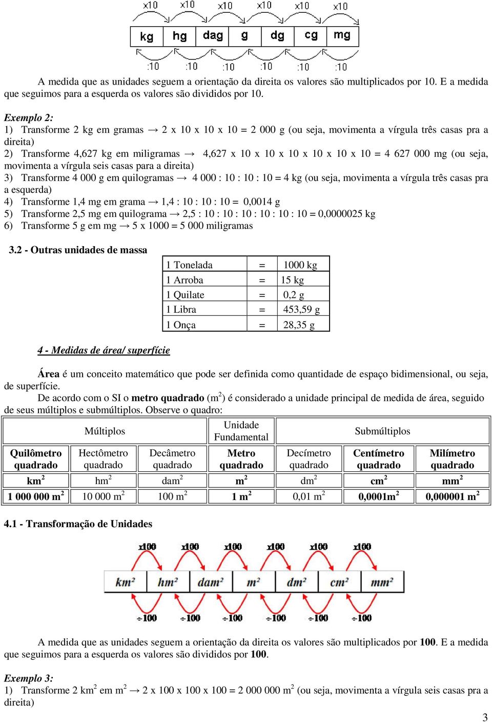 627 000 mg (ou seja, movimenta a vírgula seis casas para a direita) 3) Transforme 4 000 g em quilogramas 4 000 : 10 : 10 : 10 = 4 kg (ou seja, movimenta a vírgula três casas pra a esquerda) 4)