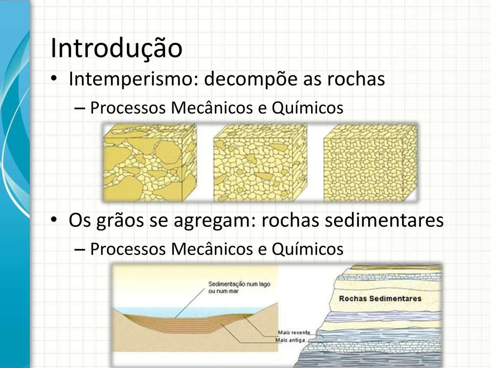 Químicos Os grãos se agregam: rochas