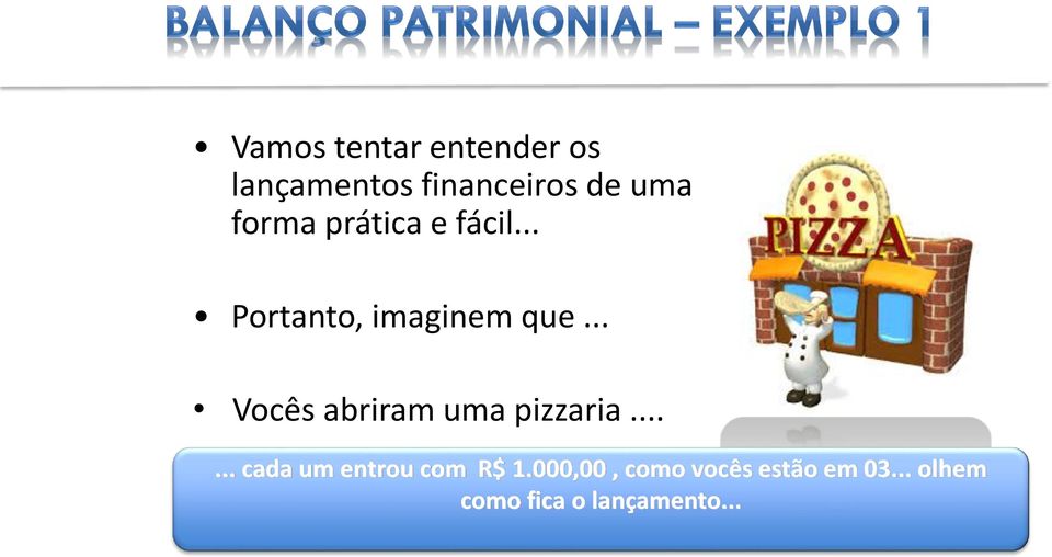 .. Vocês abriram uma pizzaria...... cada um entrou com R$ 1.