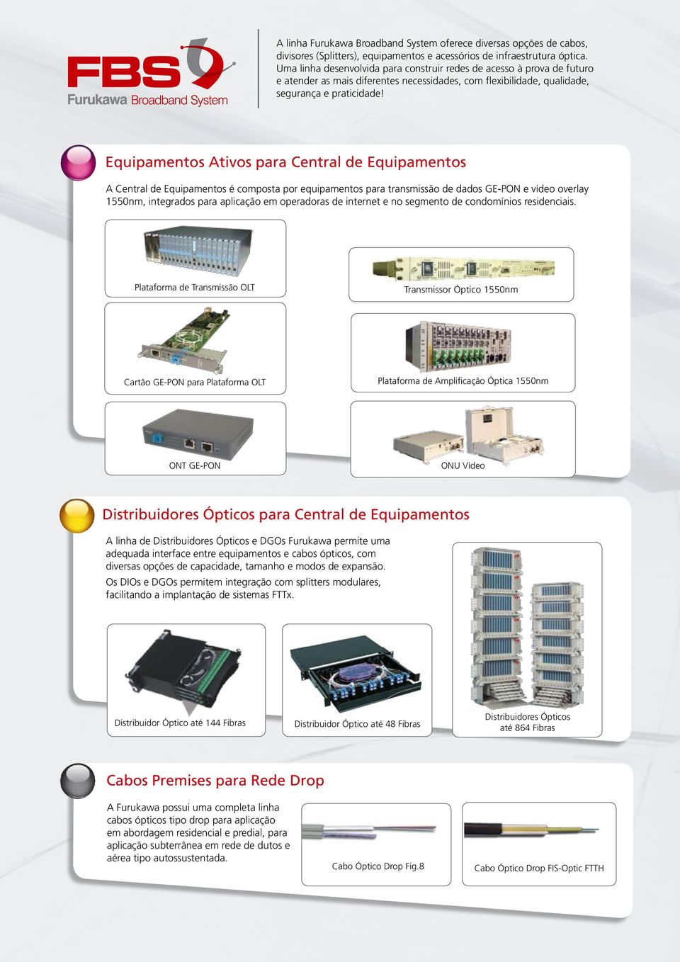 Equipamentos Ativos para Central de Equipamentos A Central de Equipamentos é composta por equipamentos para transmissão de dados GE-PON e vídeo overlay 1550nm, integrados para aplicação em operadoras