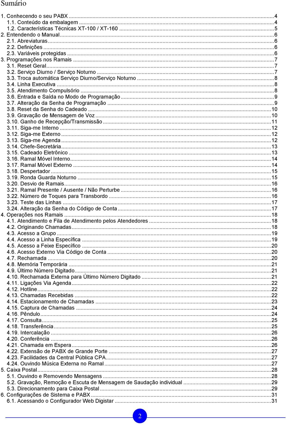 Linha Executiva... 8 3.5. Atendimento Compulsório... 8 3.6. Entrada e Saída no Modo de Programação... 9 3.7. Alteração da Senha de Programação... 9 3.8. Reset da Senha do Cadeado... 10 3.9. Gravação de Mensagem de Voz.