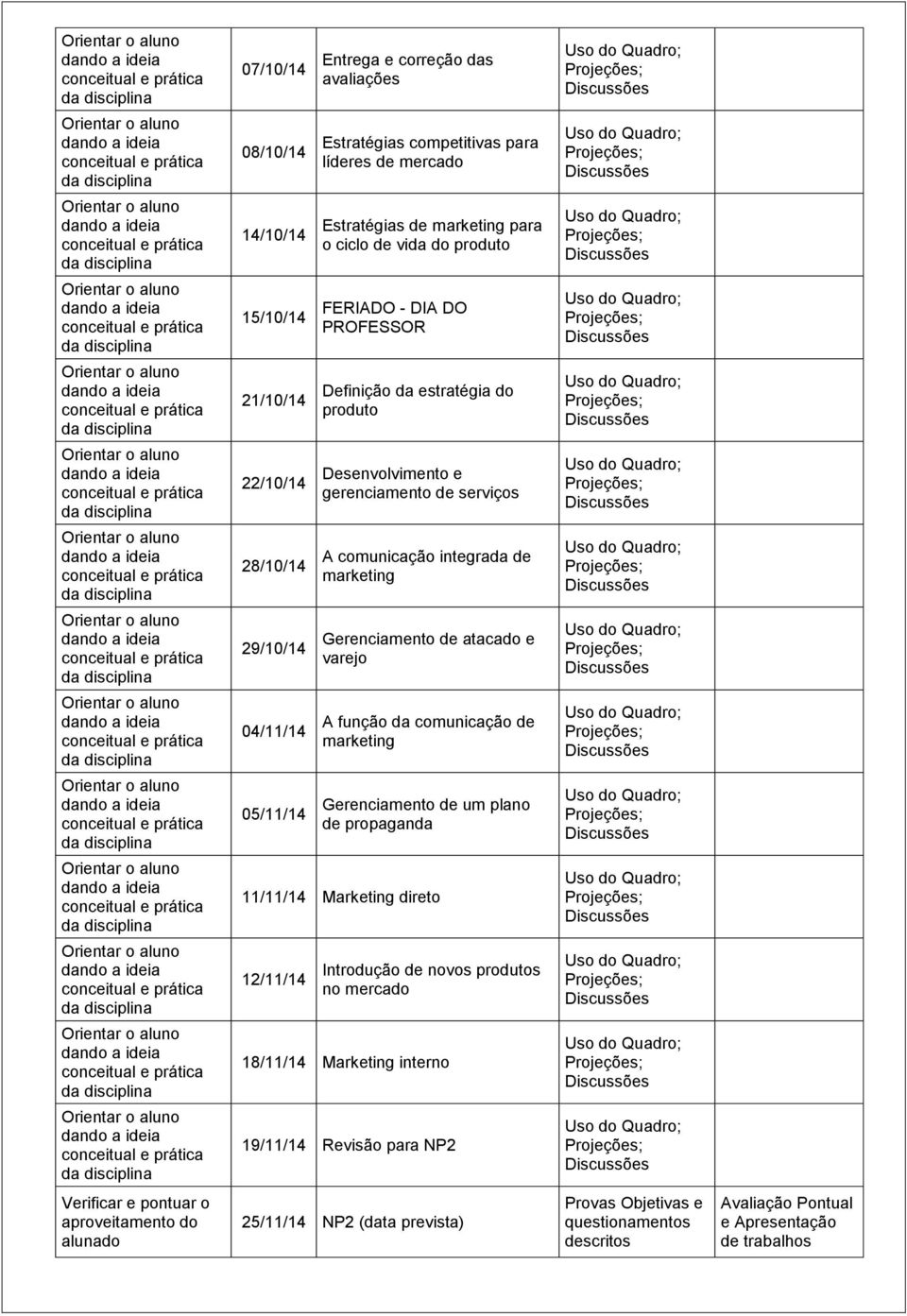 comunicação integrada de 29/10/14 Gerenciamento de atacado e varejo 04/11/14 A função da comunicação de 05/11/14 Gerenciamento de um plano de propaganda