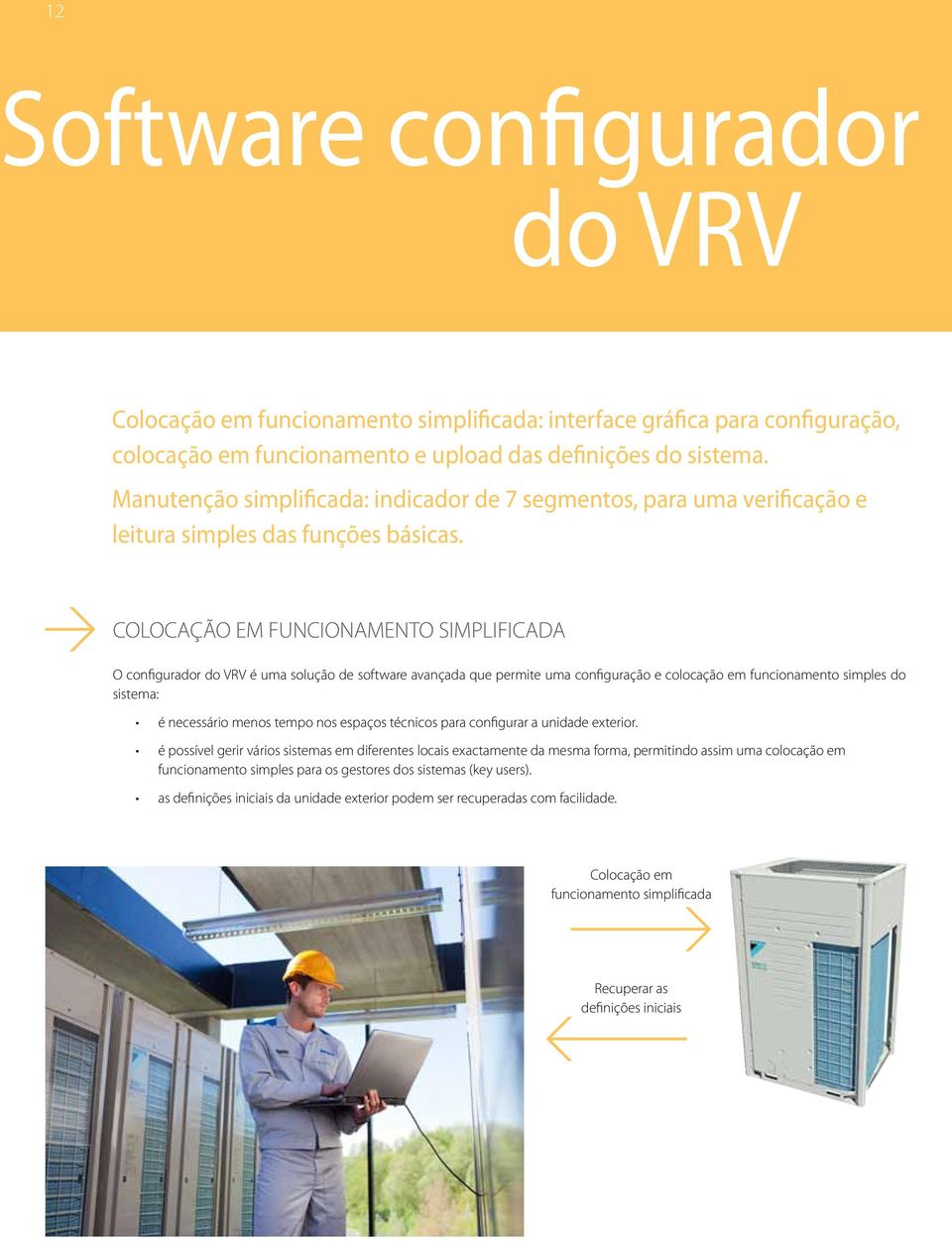 COLOCAÇÃO EM FUNCIONAMENTO SIMPLIFICADA O configurador do VRV é uma solução de software avançada que permite uma configuração e colocação em funcionamento simples do sistema: é necessário menos tempo