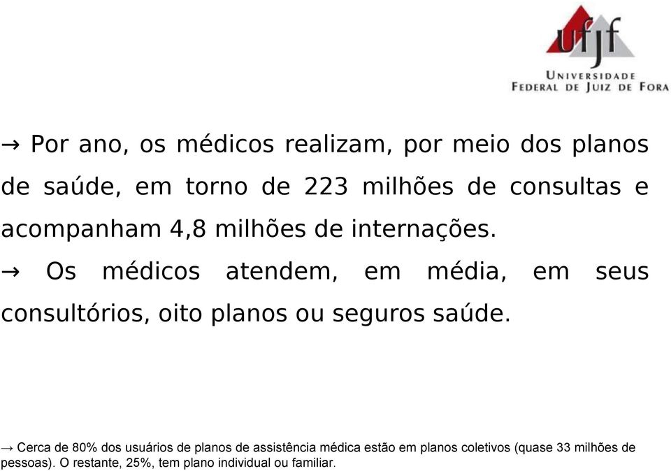 Os médicos atendem, em média, em seus consultórios, oito planos ou seguros saúde.