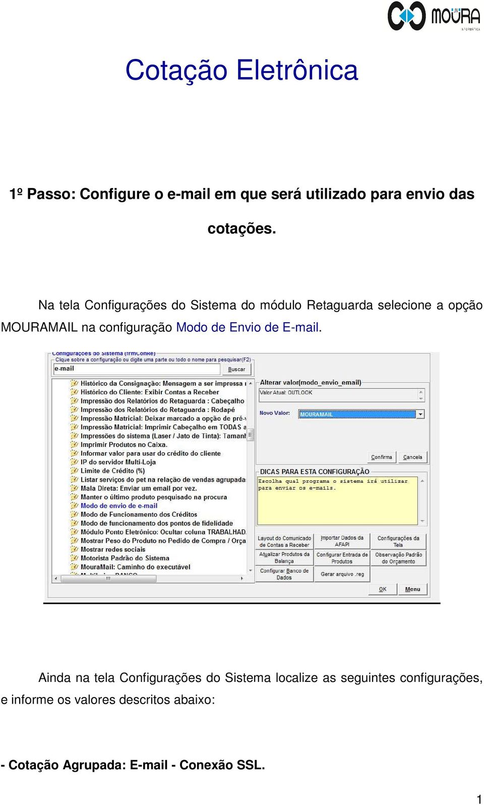 configuração Modo de Envio de E-mail.