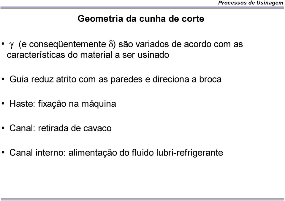 atrito com as paredes e direciona a broca Haste: fixação na máquina