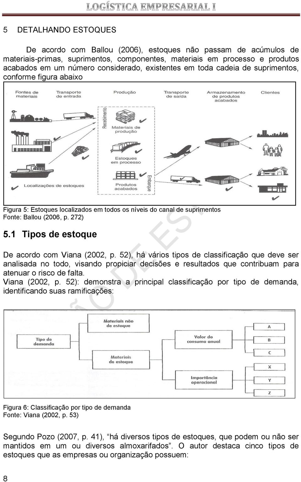 1 Tipos de estoque De acordo com Viana (2002, p.