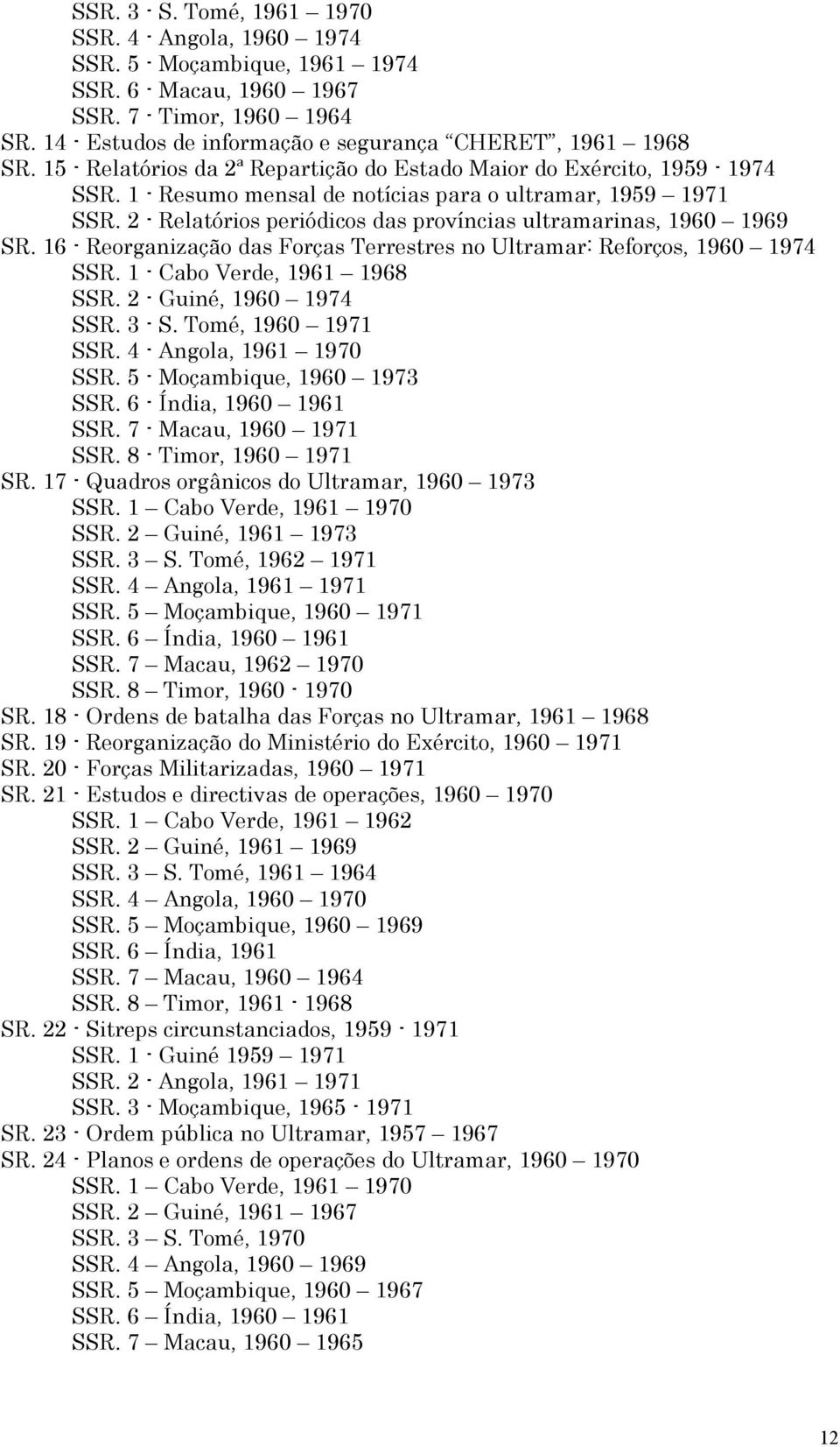 2 - Relatórios periódicos das províncias ultramarinas, 1960 1969 SR. 16 - Reorganização das Forças Terrestres no Ultramar: Reforços, 1960 1974 SSR. 1 - Cabo Verde, 1961 1968 SSR.