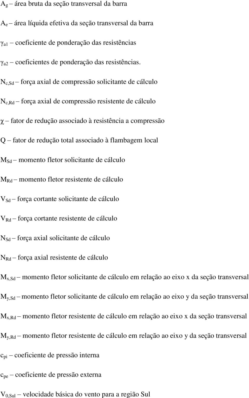 associado à flambagem local M Sd momento fletor solicitante de cálculo M Rd momento fletor resistente de cálculo V Sd força cortante solicitante de cálculo V Rd força cortante resistente de cálculo N