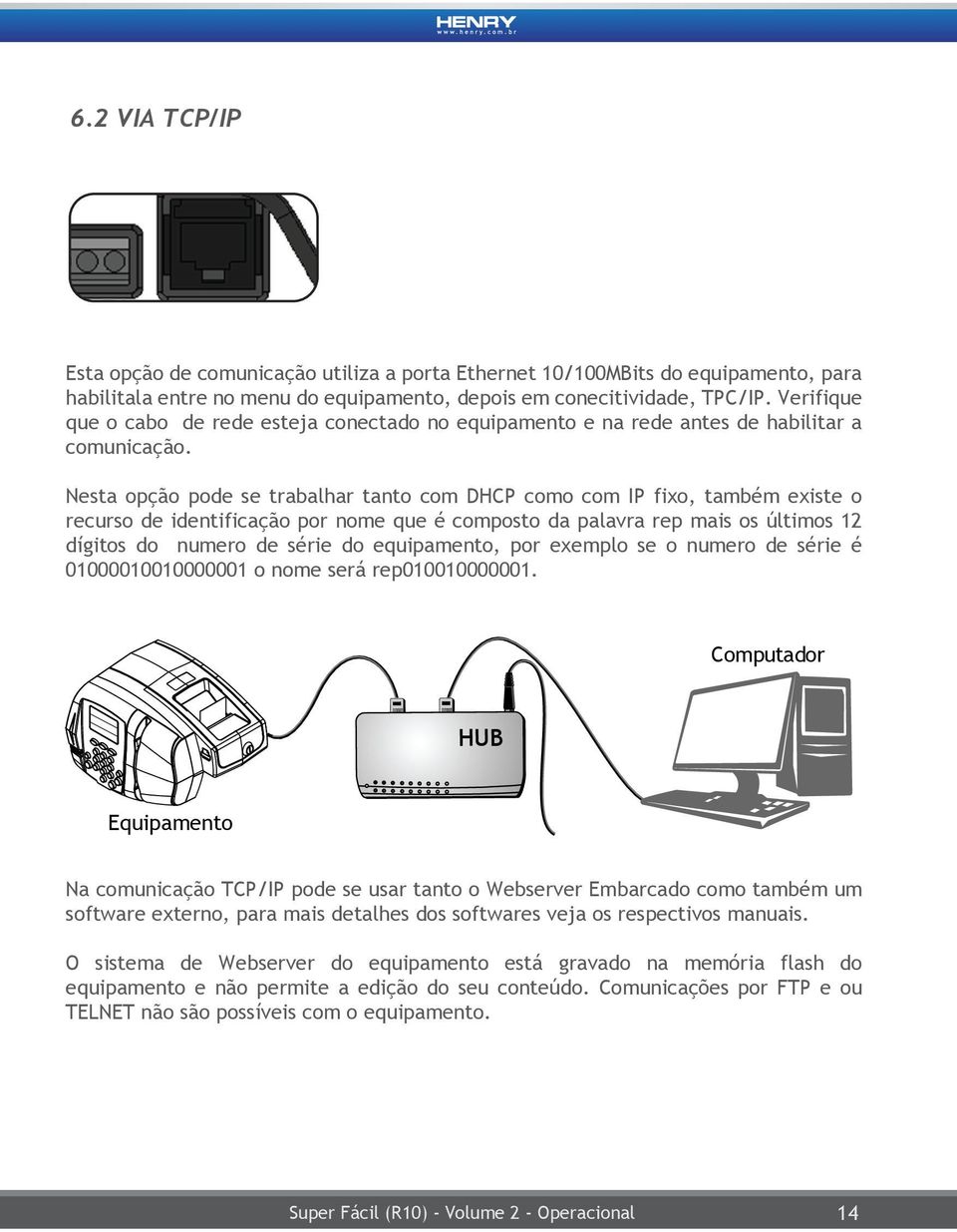 Nesta opção pode se trabalhar tanto com DHCP como com IP fixo, também existe o recurso de identificação por nome que é composto da palavra rep mais os últimos 12 dígitos do numero de série do