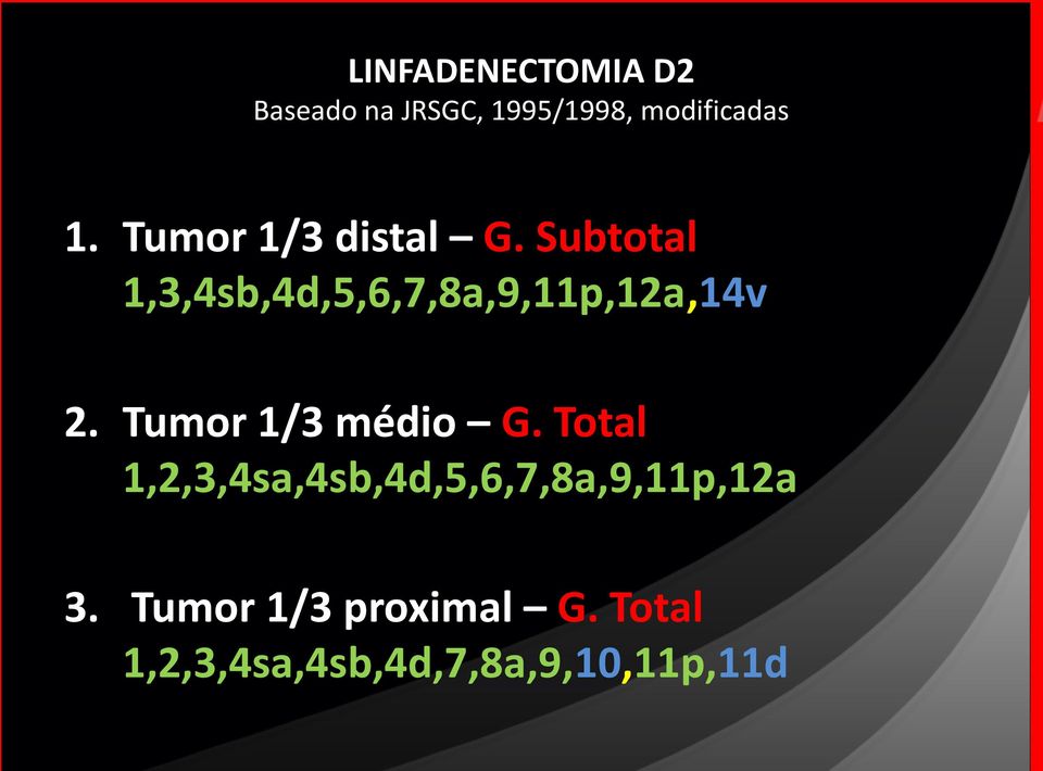 Subtotal 1,3,4sb,4d,5,6,7,8a,9,11p,12a,14v 2. Tumor 1/3 médio G.