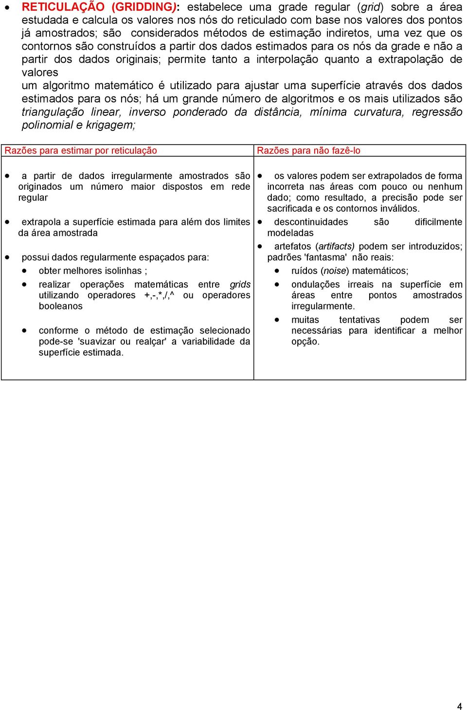 de valores um algoritmo matemático é utilizado para ajustar uma superfície através dos dados estimados para os nós; há um grande número de algoritmos e os mais utilizados são triangulação linear,