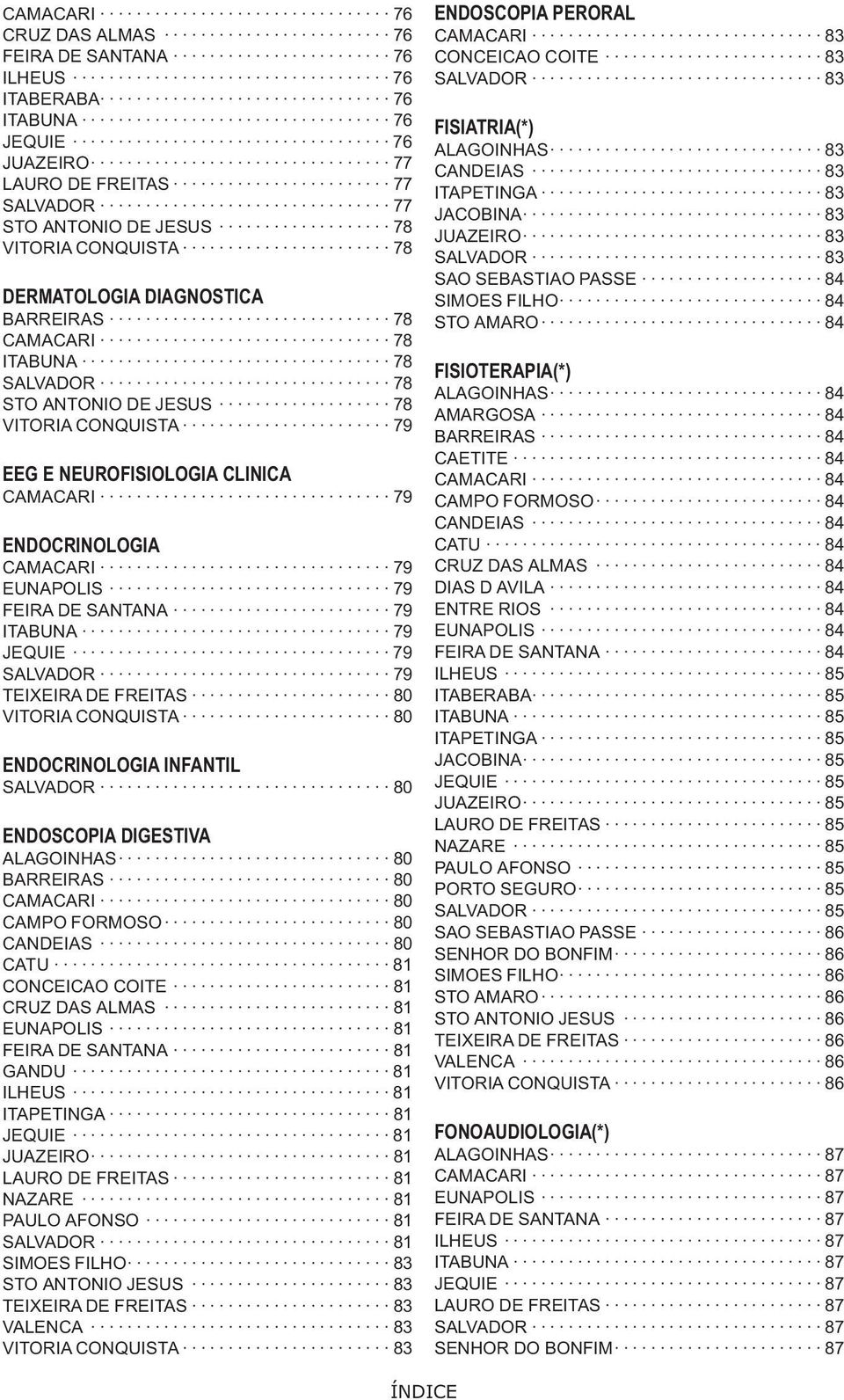 SANTANA 79 ITABUNA 79 JEQUIE 79 SALVADOR 79 TEIXEIRA DE FREITAS 80 VITORIA CONQUISTA 80 ENDOCRINOLOGIA INFANTIL SALVADOR 80 ENDOSCOPIA DIGESTIVA ALAGOINHAS 80 BARREIRAS 80 CAMACARI 80 CAMPO FORMOSO