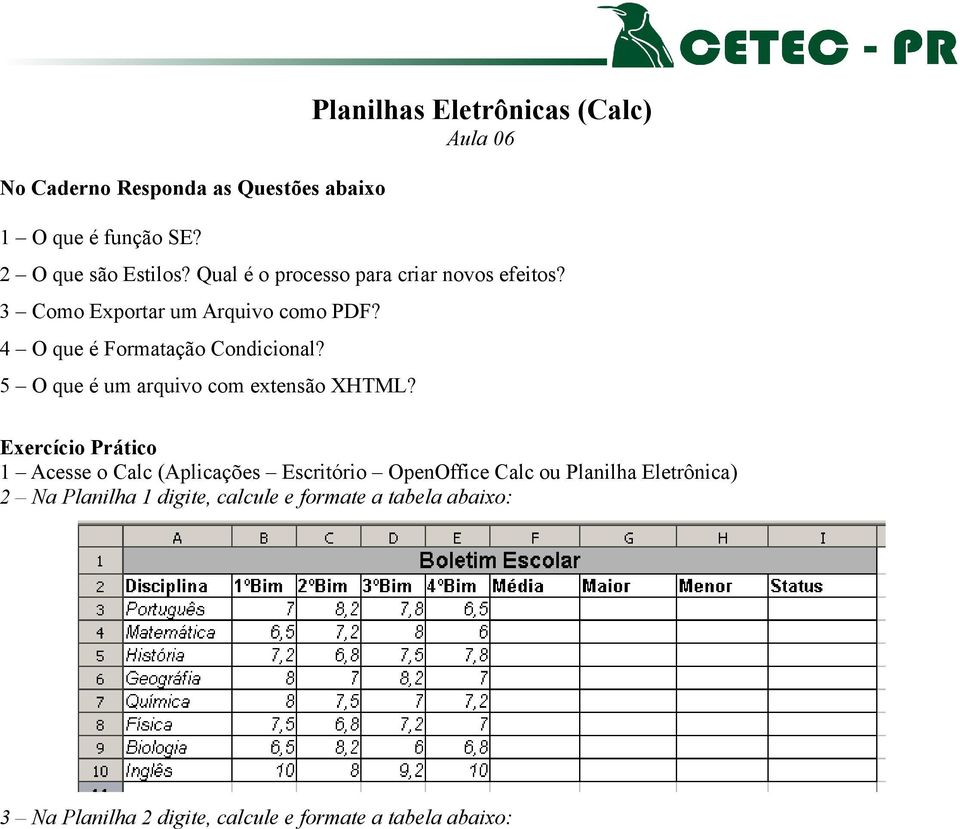 4 O que é Formatação Condicional? 5 O que é um arquivo com extensão XHTML?