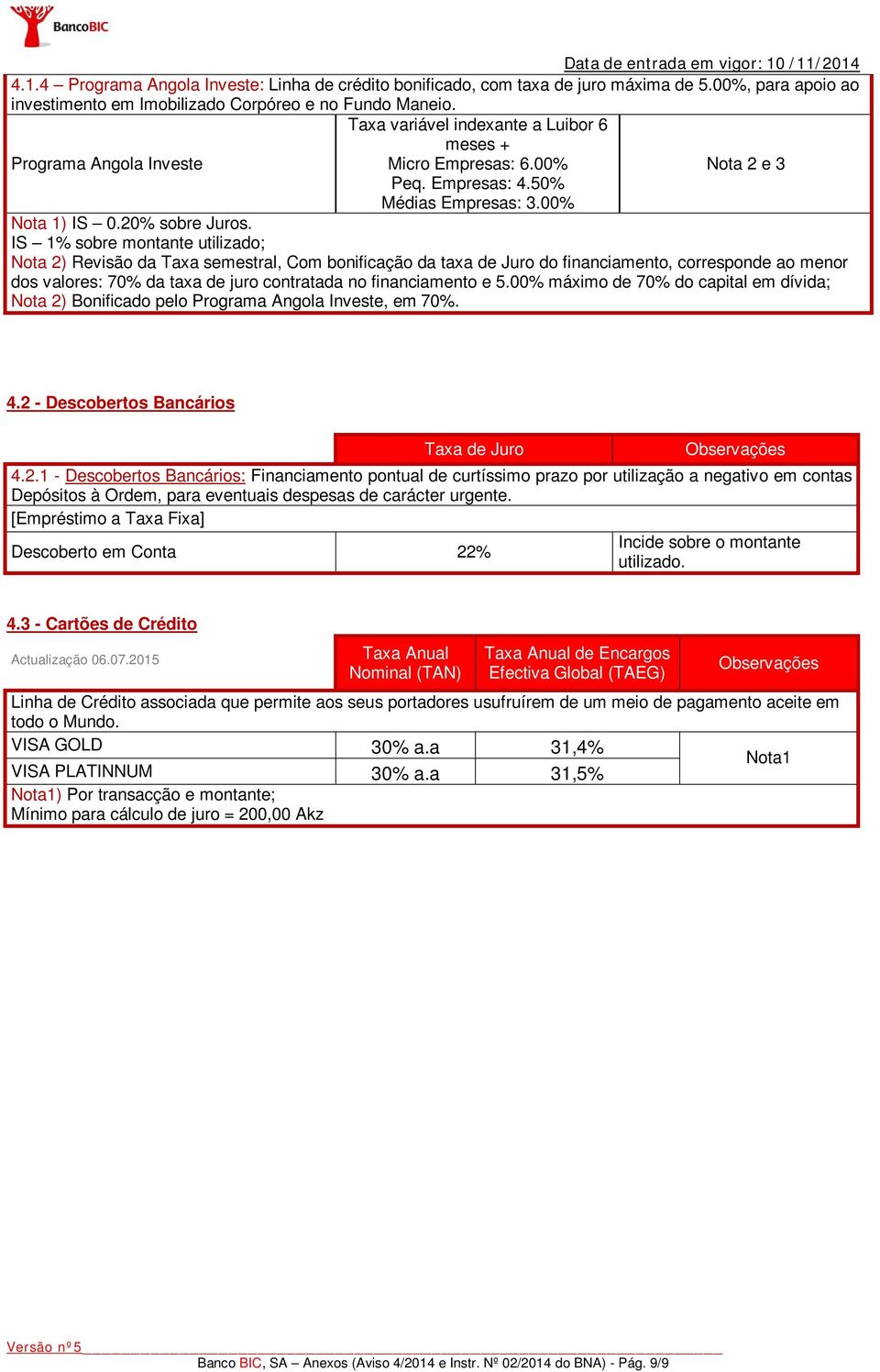 IS 1% sobre montante utilizado; Nota 2) Revisão da Taxa semestral, Com bonificação da taxa de Juro do financiamento, corresponde ao menor dos valores: 70% da taxa de juro contratada no financiamento