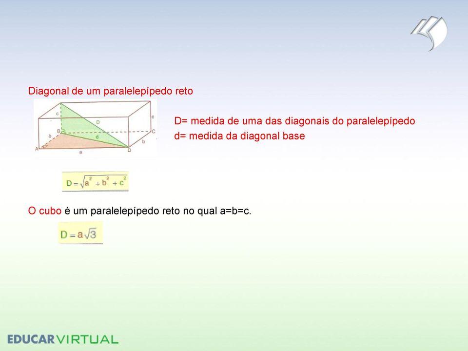 paralelepípedo d= medida da diagonal