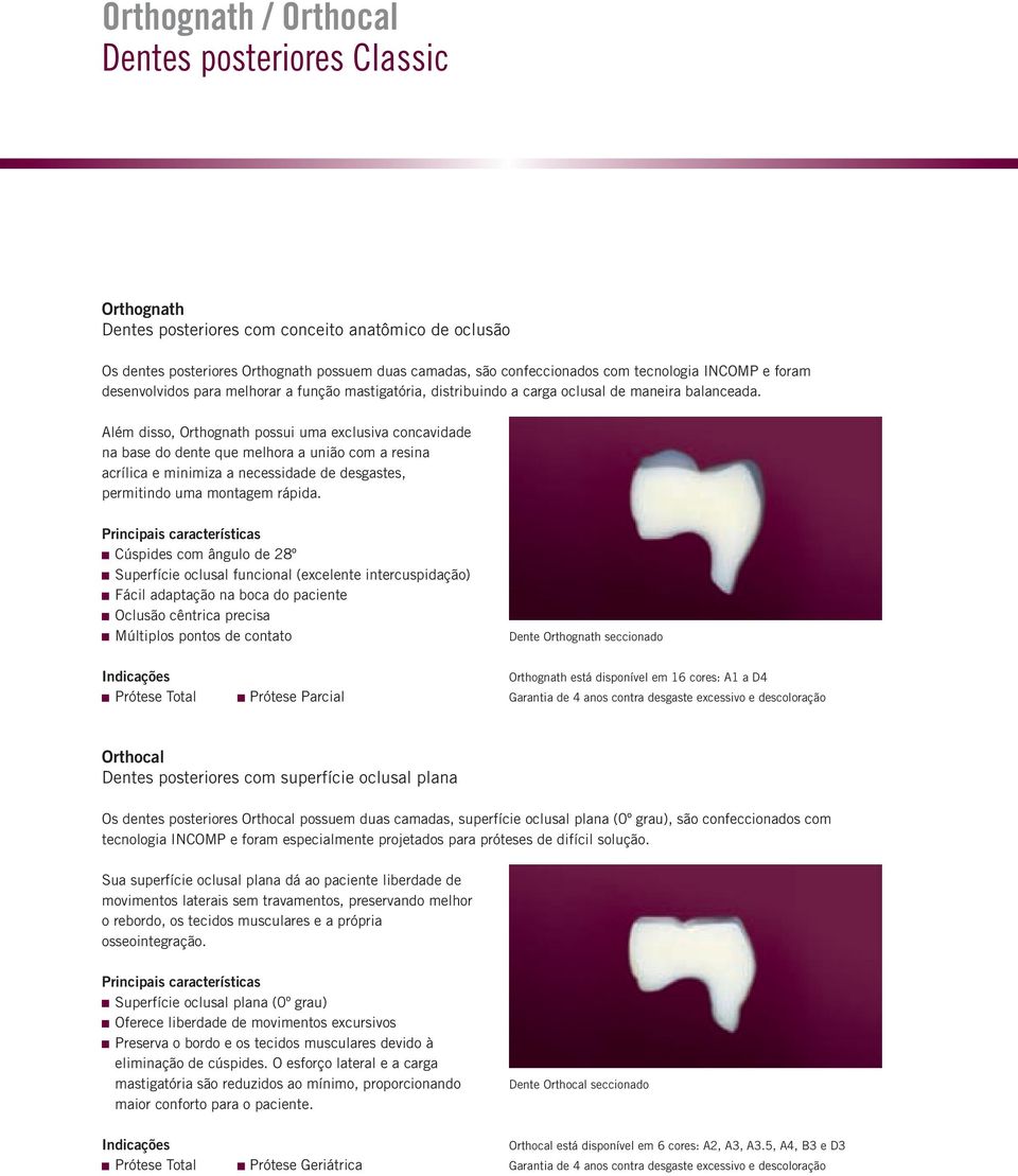 Além disso, Orthognath possui uma exclusiva concavidade na base do dente que melhora a união com a resina acrílica e minimiza a necessidade de desgastes, permitindo uma montagem rápida.