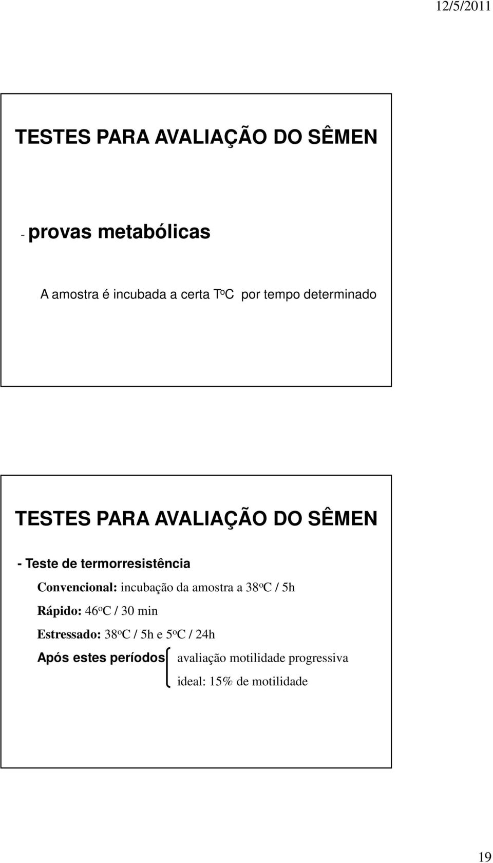 Convencional: incubação da amostra a 38 o C / 5h Rápido: 46 o C / 30 min Estressado: 38 o