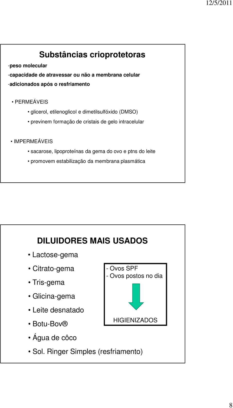 lipoproteínas da gema do ovo e ptns do leite promovem estabilização da membrana plasmática DILUIDORES MAIS USADOS Lactose-gema