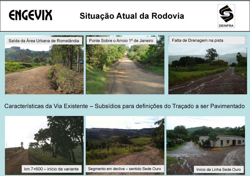 Existente Subsídios para definições do Traçado a ser Pavimentado km 7+600