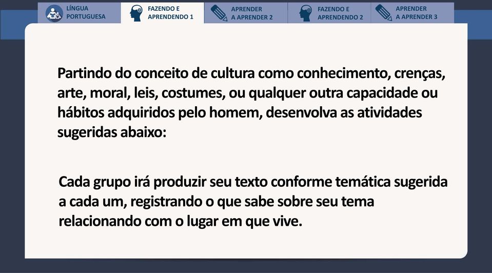 desenvolva as atividades sugeridas abaixo: Cada grupo irá produzir seu texto conforme