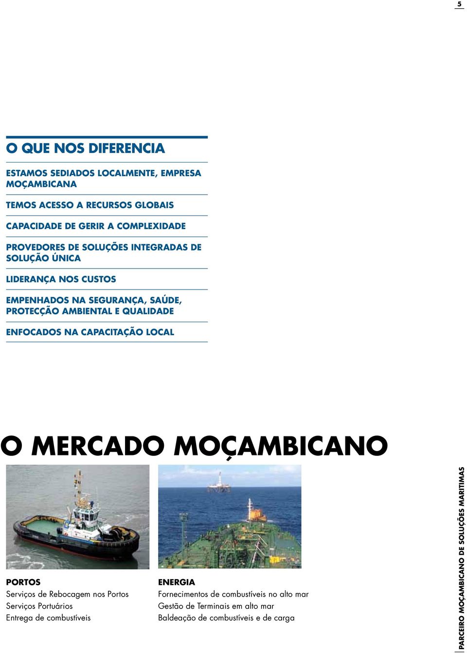 AMBIENTAL E QUALIDADE ENFOCADOS NA CAPACITAÇÃO LOCAL O MERCADO MOÇAMBICANO PORTOS Serviços de Rebocagem nos Portos Serviços