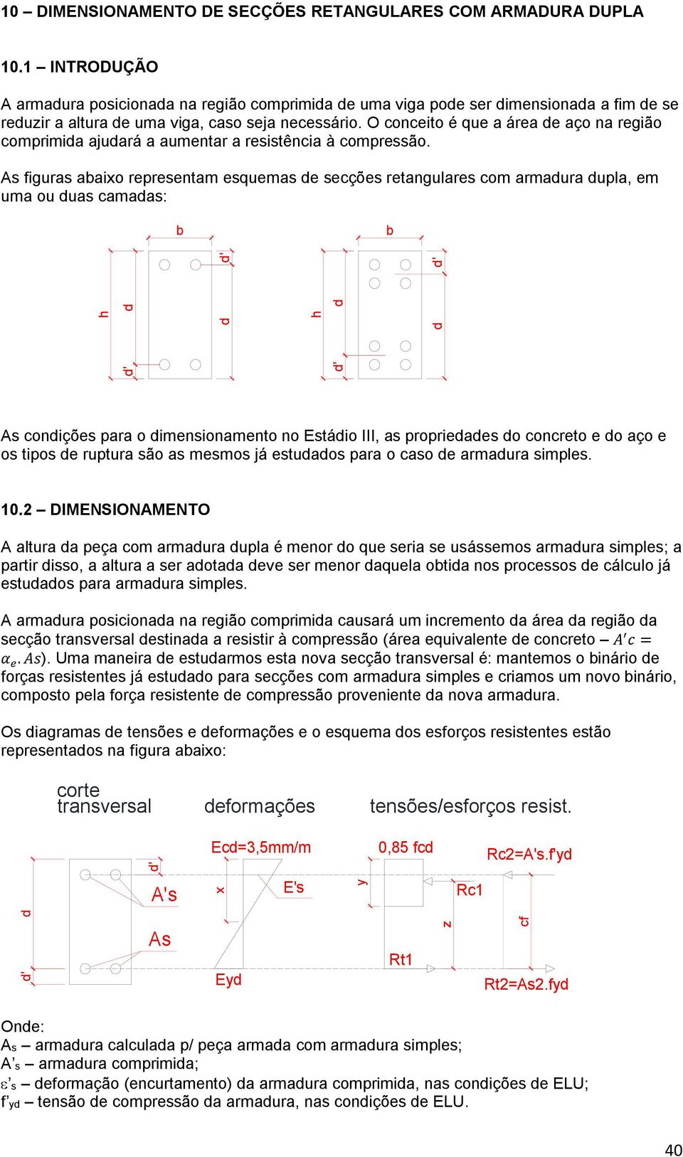 O conceito é que a área e aço na região comprimia ajuará a aumentar a resistência à compressão.