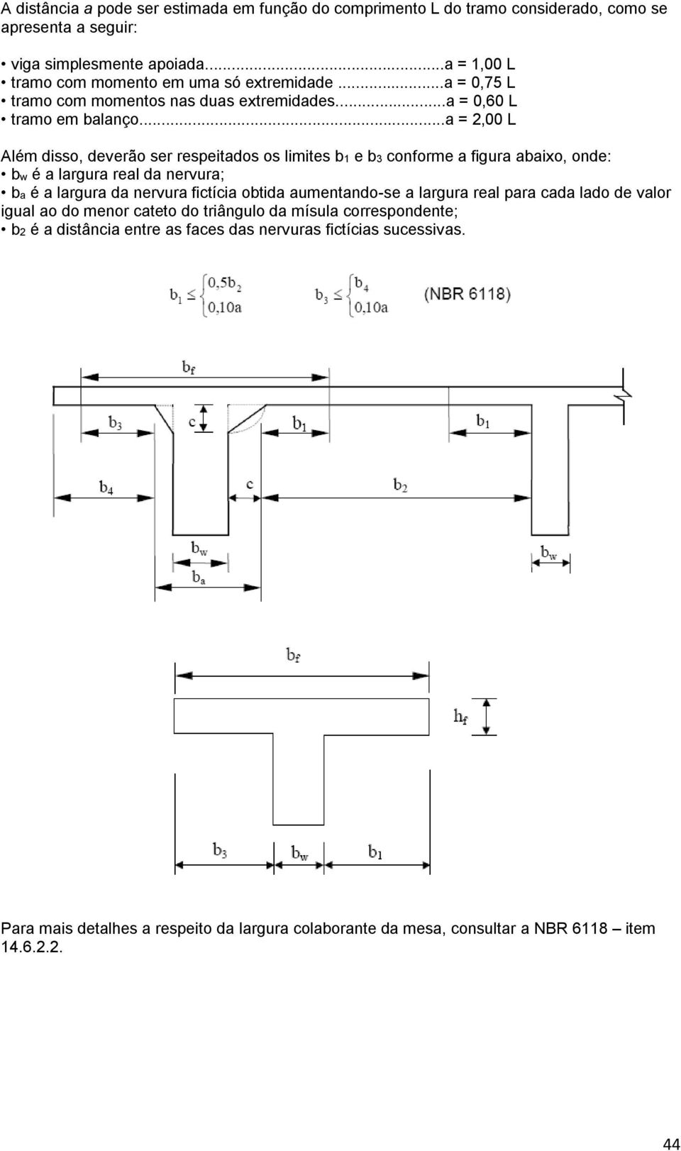 ..a = 2,00 L Além isso, everão ser respeitaos os limites b1 e b3 conforme a figura abaixo, one: bw é a largura real a nervura; ba é a largura a nervura fictícia obtia