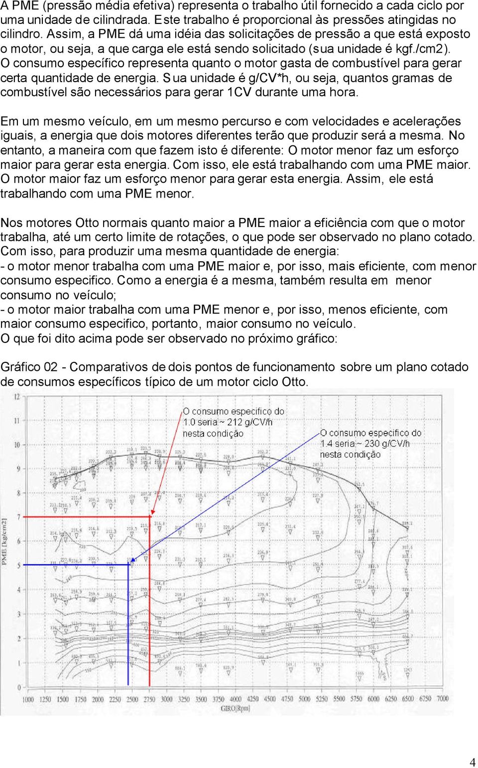 O consumo específico representa quanto o motor gasta de combustível para gerar certa quantidade de energia.