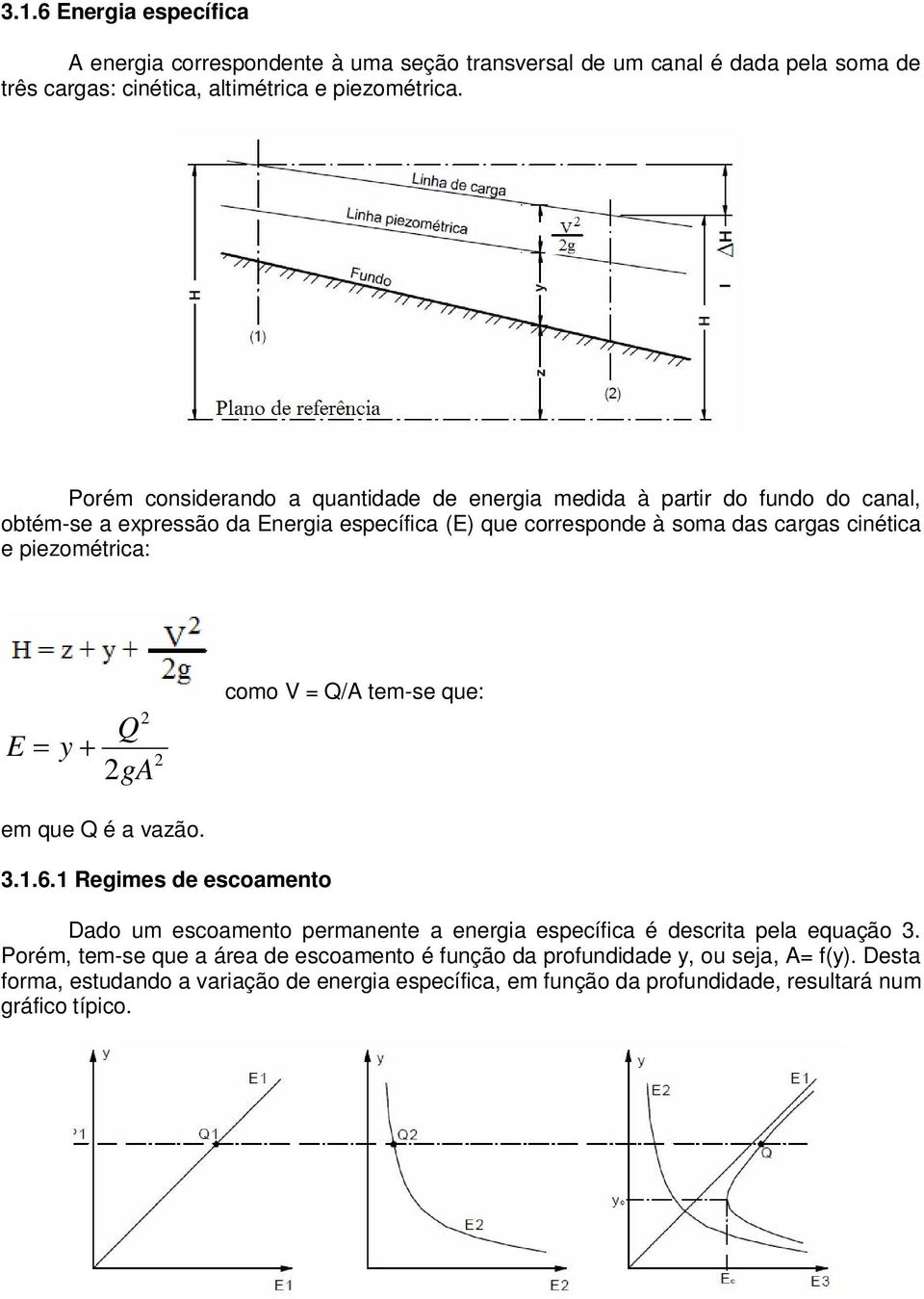 piezométrica: E y 2 Q 2gA 2 como V = Q/A tem-se que: em que Q é a vazão. 3.1.6.