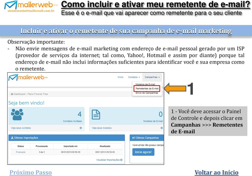 importante: - Não envie mensagens de e-mail marketing com endereço de e-mail pessoal gerado por um ISP (provedor de serviços da internet; tal como,