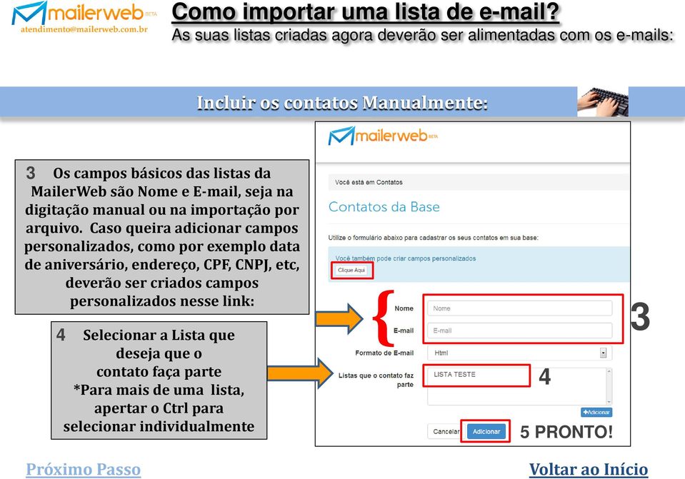 MailerWeb são Nome e E-mail, seja na digitação manual ou na importação por arquivo.