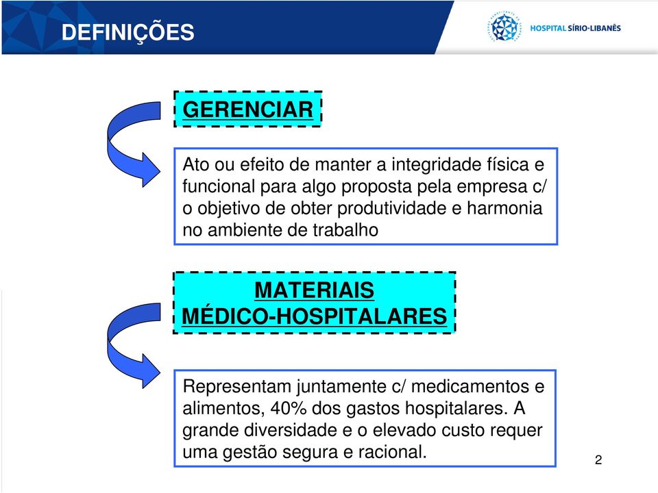 trabalho MATERIAIS MÉDICO-HOSPITALARES Representam juntamente c/ medicamentos e alimentos,