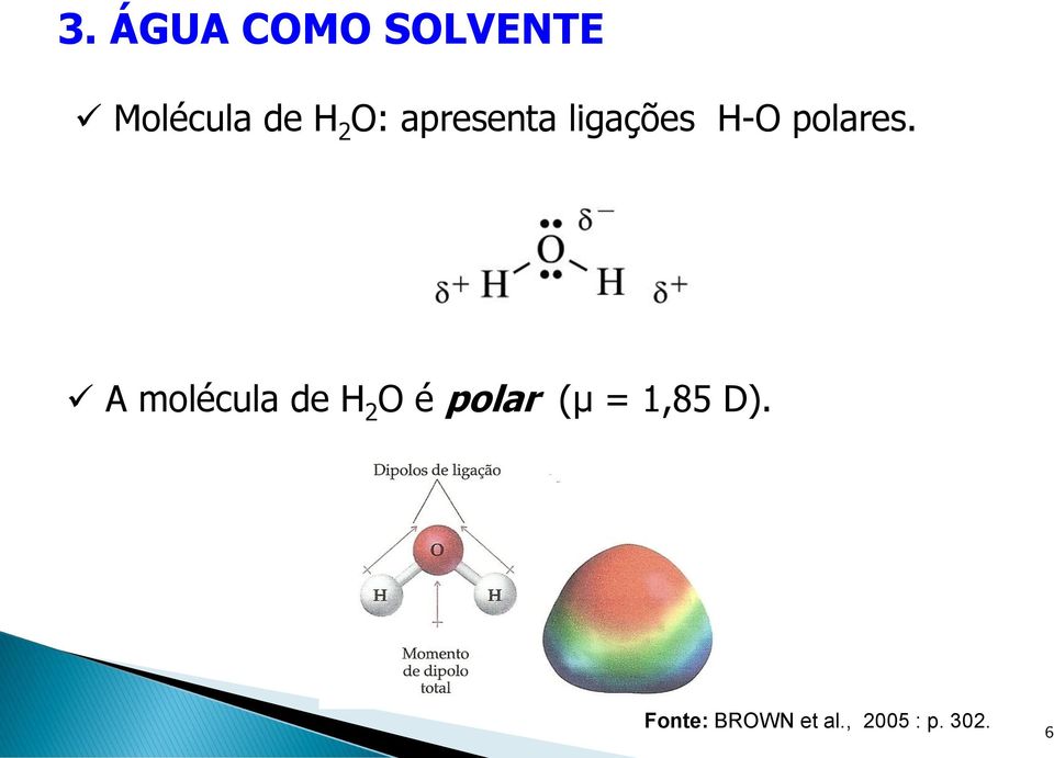 A molécula de H 2 O é polar (µ = 1,85