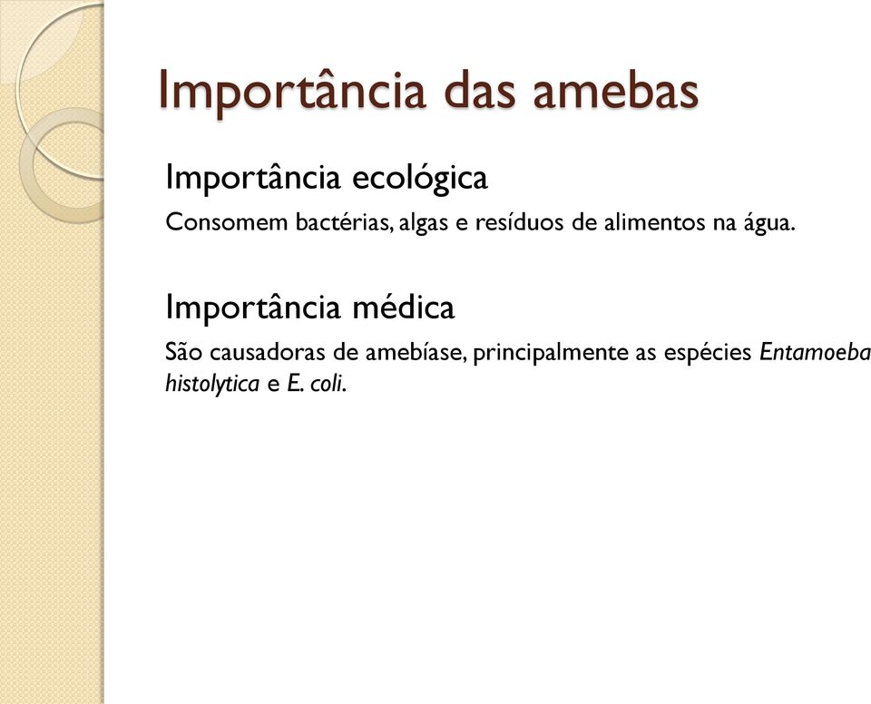 água. Importância médica São causadoras de amebíase,