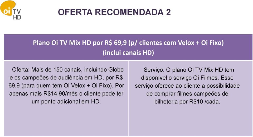 Por apenas mais R$14,90/mês o cliente pode ter um ponto adicional em HD.