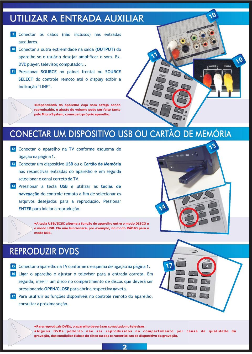 Dependendo do aparelho cujo som esteja sendo reproduzido, o ajuste do volume pode ser feito tanto pelo Micro System, como pelo próprio aparelho.