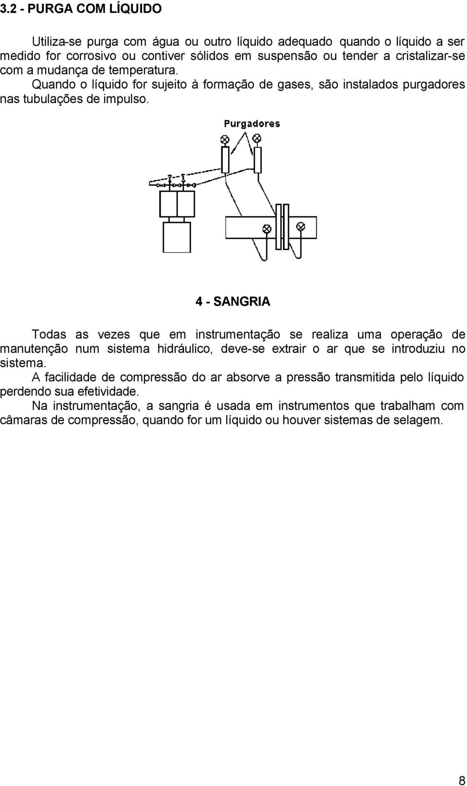 4 - SANGRIA Todas as vezes que em instrumentação se realiza uma operação de manutenção num sistema hidráulico, deve-se extrair o ar que se introduziu no sistema.