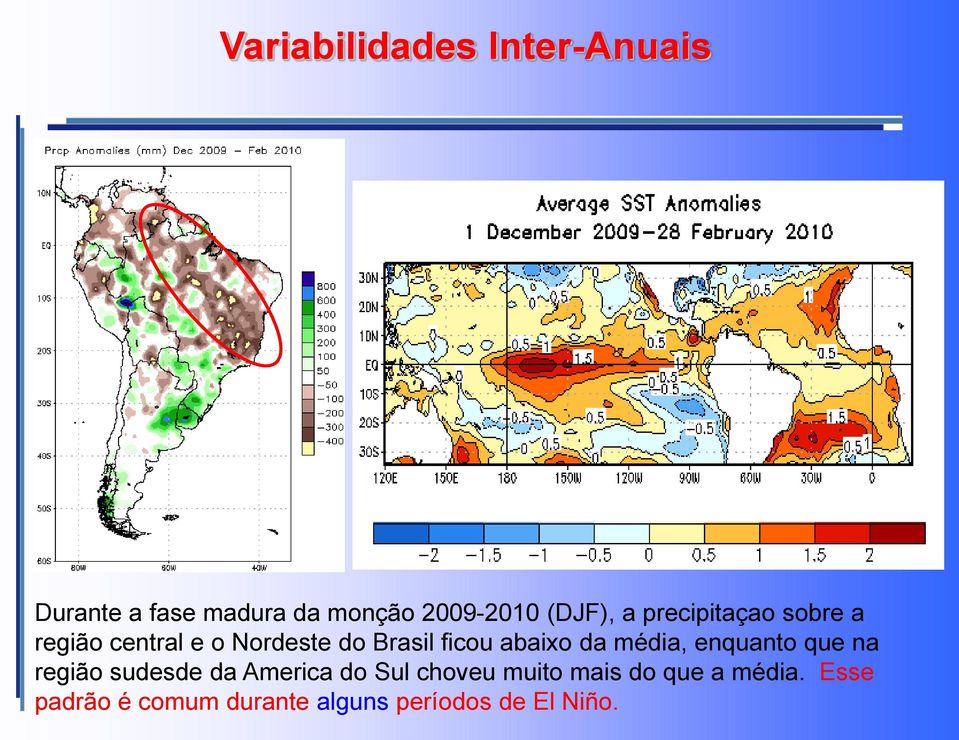 abaixo da média, enquanto que na região sudesde da America do Sul choveu