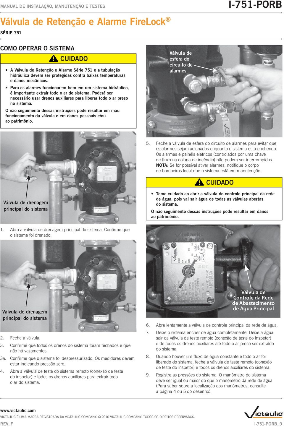 O não seguimento dessas instruções pode resultar em mau funcionamento da válvula e em danos pessoais e/ou ao patrimônio. Válvula de esfera do circuito de alarmes 5.