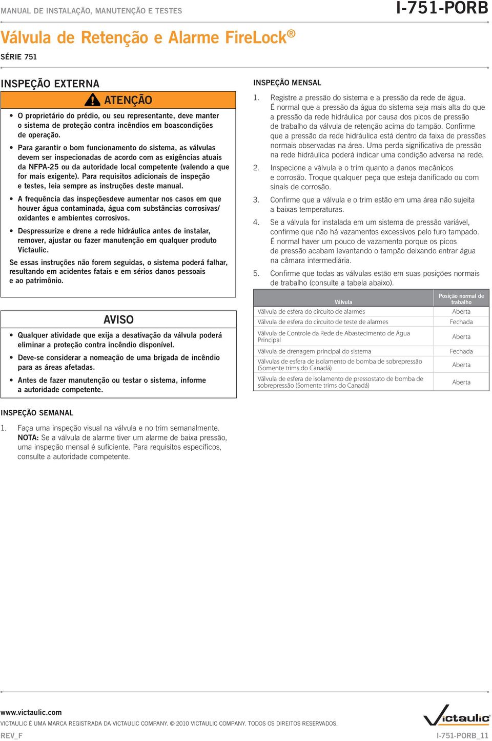 Para requisitos adicionais de inspeção e testes, leia sempre as instruções deste manual.