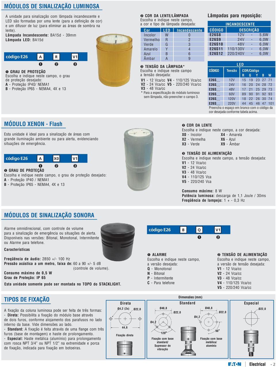 Lâmpada Incandescente: BA15d - 39mm Lâmpada LED: BA15d código E26 A R V1 ➊ ➋ ➌ ➊ GRAU DE PROTEÇÃO Escolha e indique neste campo, o grau de proteção desejado: A - Proteção IP40/ NEMA1 B - Proteção