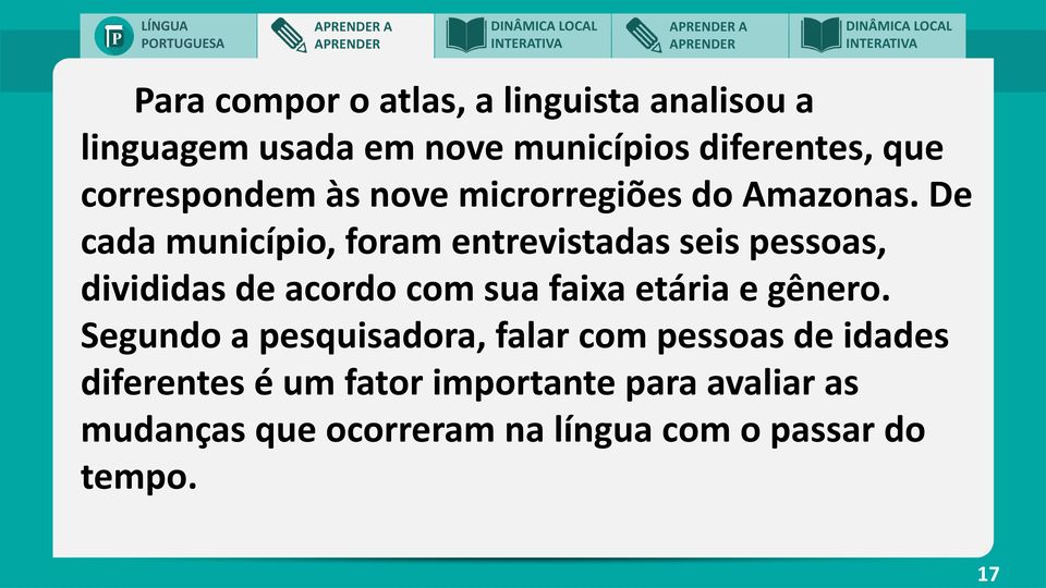 De cada município, foram entrevistadas seis pessoas, divididas de acordo com sua faixa etária e