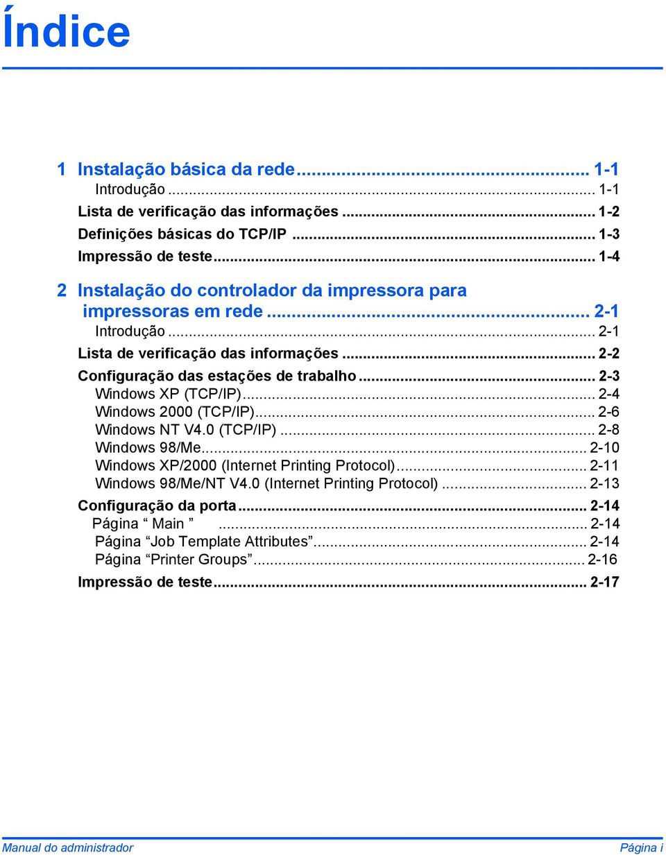 .. 2-3 Windows XP (TCP/IP)... 2-4 Windows 2000 (TCP/IP)... 2-6 Windows NT V4.0 (TCP/IP)... 2-8 Windows 98/Me... 2-10 Windows XP/2000 (Internet Printing Protocol).