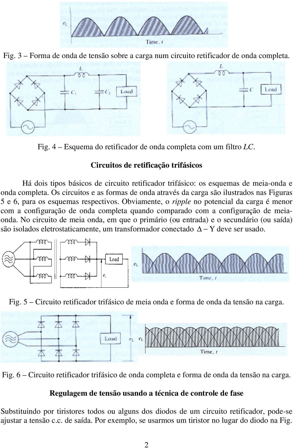 Os circuitos e as formas de onda através da carga são ilustrados nas Figuras 5 e 6, para os esquemas respectivos.